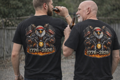 Patriotic Biker Eagle Shirt (Back Print) + Small Front Emblem - 250th Anniversary Motorcycle T-Shirt