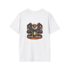 Patriotic Biker Eagle Shirt (Back Print) + Small Front Emblem - 250th Anniversary Motorcycle T-Shirt