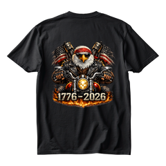 Patriotic Biker Eagle Shirt (Back Print) + Small Front Emblem - 250th Anniversary Motorcycle T-Shirt